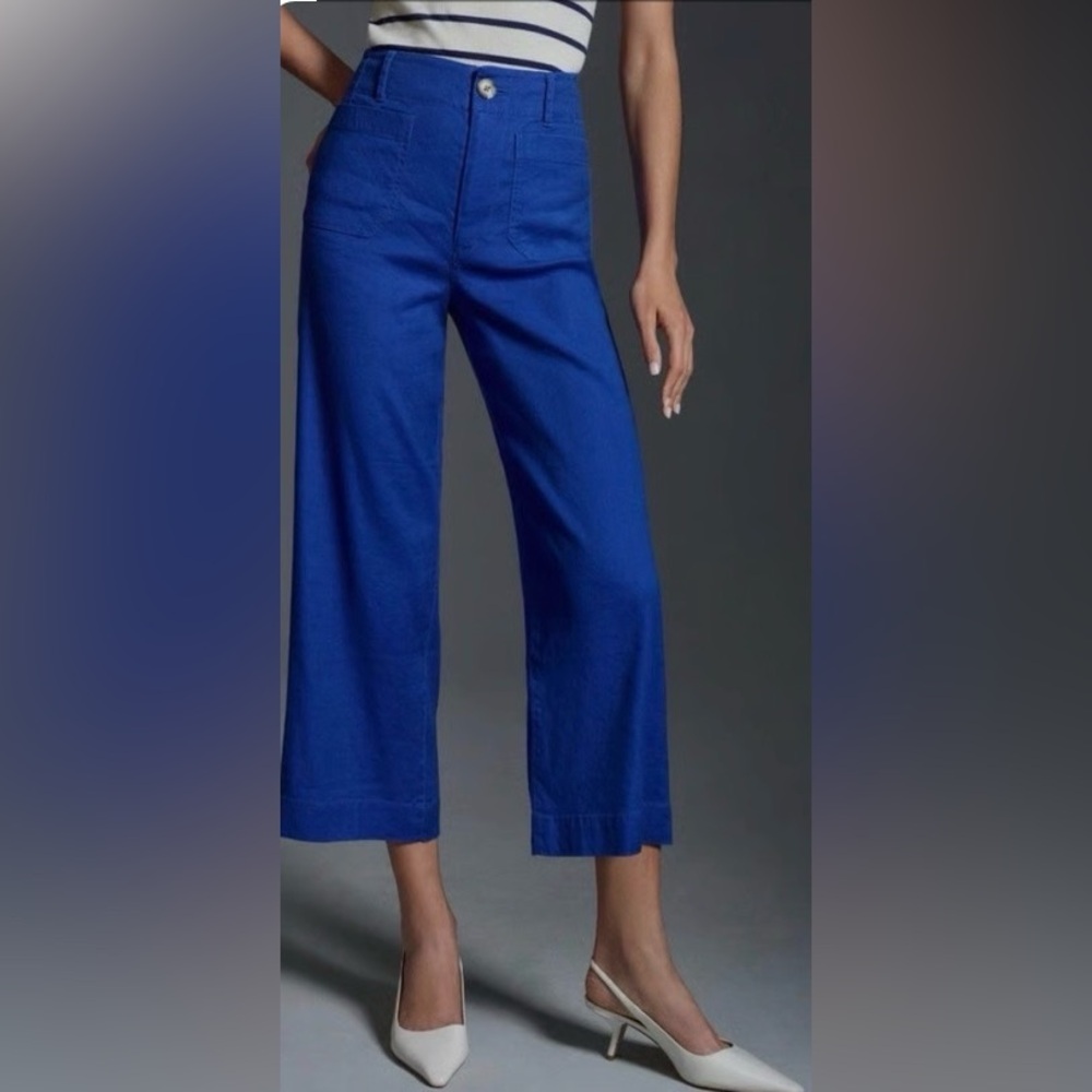 Anthropologie Maeve The Colette Wide Leg Crop Pants Royal Blue Size 25 - Picture 2 of 12